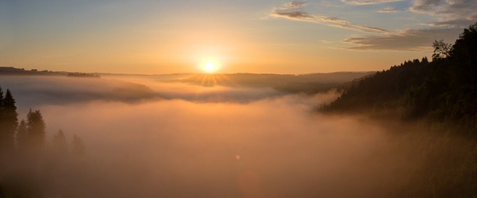 Die Sonne scheint durch einen Nebel aus Schleier