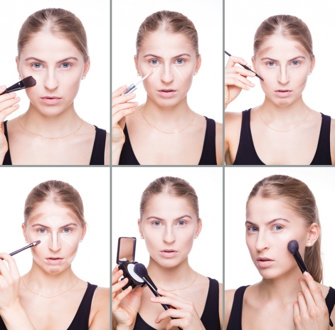 Eine Frau ist auf einer Step by Step Anleitung für Contouring zu sehen